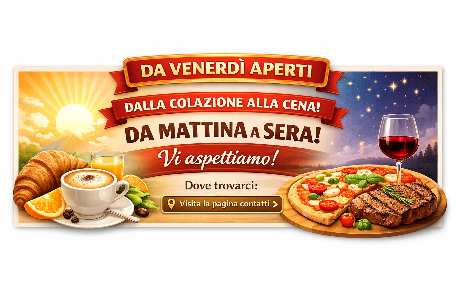 Da venerdì aperti dalla colazione alla cena